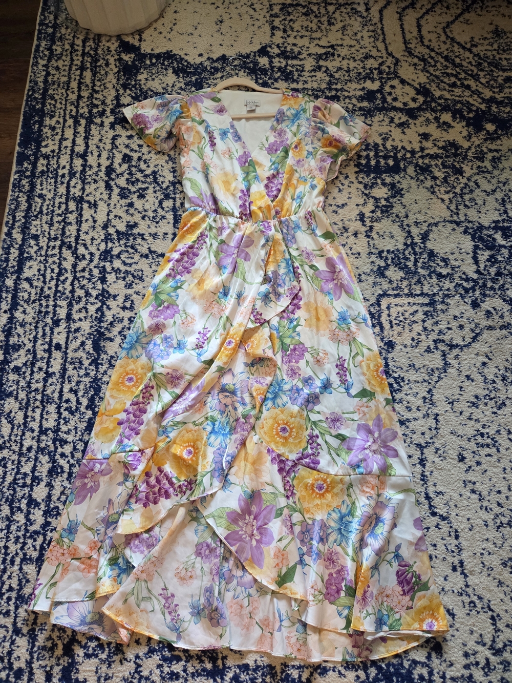 Nicole Miller Yellow & Purple Floral Wrap Maxi Dress
